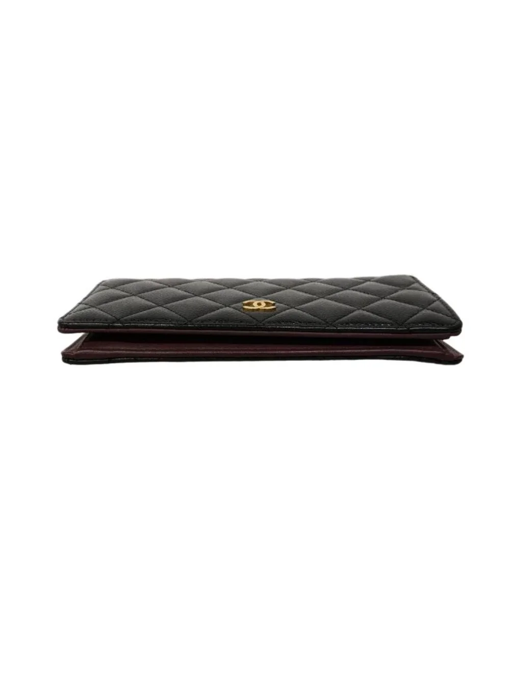 Chanel Wallet Quilted Caviar Leather Black Gold
